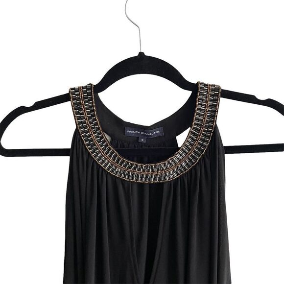 FRENCH CONNECTION Sleeveless Halter Blouse Embellished Beading Black S - Picture 2 of 5